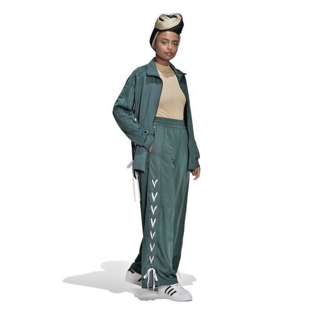 Adidas women's Plus Size Wide-Leg Pant Lace up Drawstring- Mineral Dark Green 1X - Picture 5 of 11